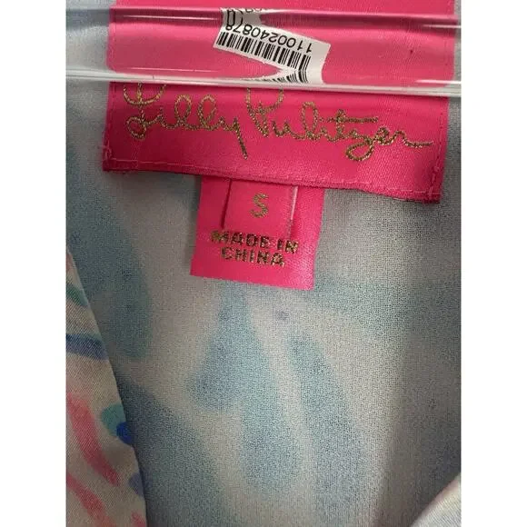 Lilly Pulitzer Elenora Silk Dress Kaleidoscope Coral Bell Sleeve S - Picture 7 of 10